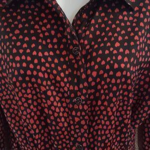 New York‎ & Co Red Heart print Women's size S dress 3/4 sleeve button front